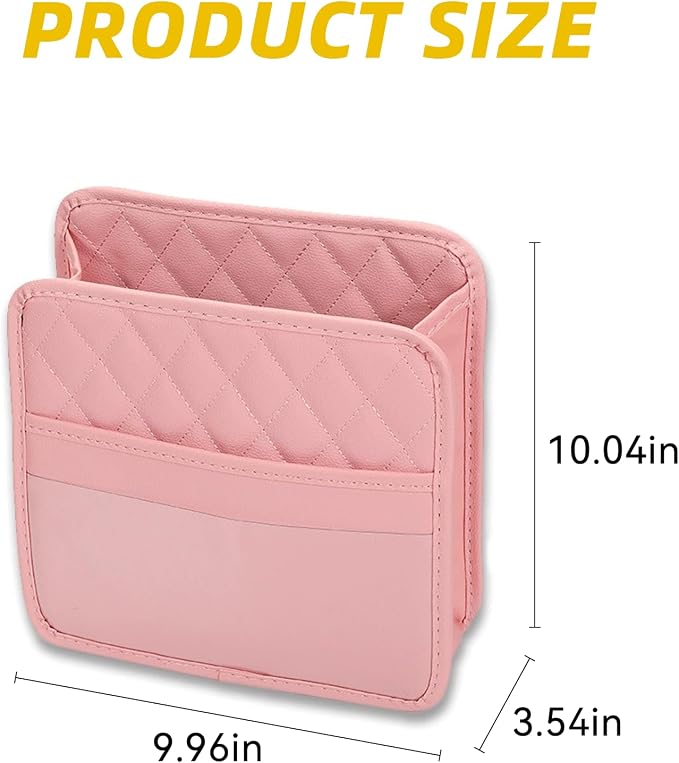 Car Seat Back Hanging Bag, PU Leather Automotive Seat Back Organizer, Multipurpose Vehicle Travel Essentials Accessories for Kids & Adults, Universal for Most Cars (Pink)