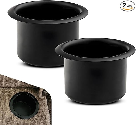 2PCS Car Cup Holder Insert, Recessed Drop in Metal Cup Drink Can Holder, Large Capacity Cup Holder Replacement Accessories, Universal for RV Boat Car Couch Golf Cart (Black)