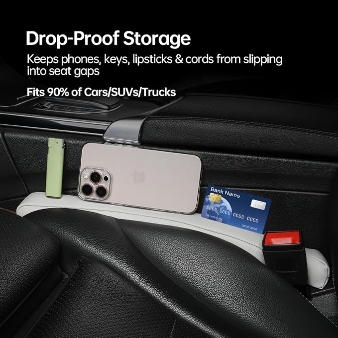 2Pack Leather Car Seat Gap Filler – Anti-Drop Console Organizer, Scratch-Resistant Waterproof Easy to Clean, Fits 90% Vehicles Without Blocking Seat Movement