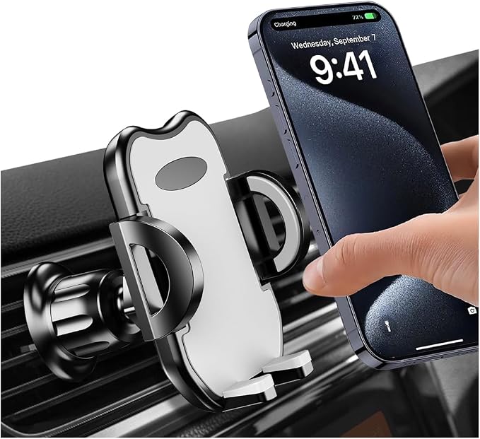 Car Vent Phone Holder, 360° Rotation Hands Free Cellphone Air Vent Cradle with Metal Hook Clip, Automotive Interior Smartphone Mount, Universal for SUV, Truck, RV (Grey)