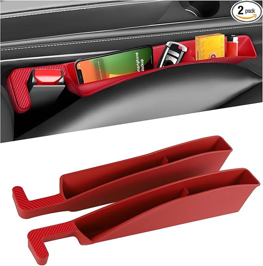 2PCS Car Seat Gap Filler Organizer, Car Seat Organizer, Multifunctional Seat Gap Storage Box for Phone Key, Fill The Gap & Stop Things from Dropping, Universal for Most Vehicles (Red)