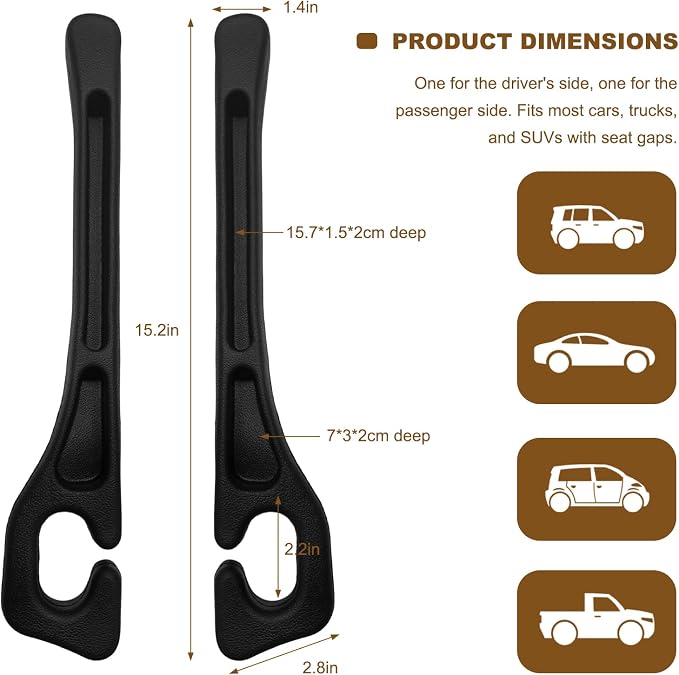 Sun Walker 2 PCS Car Seat Gap Filler Organizer, No Drop Vehicle Console Side Gap Filler with Storage Slot, Universal Seam Plug Organizer Between Seat & Console, Car Accessories (Black)