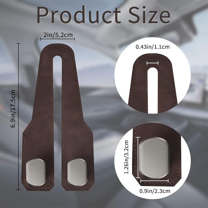 Car Seat Headrest Hooks for Purses and Bags, 4 Pack Bag Purse Holder for Car with Double Metal Hooks, Car Purse Hanger, Headrest Back Seat Handbags Hook Cute Hanging Accessories, Brown