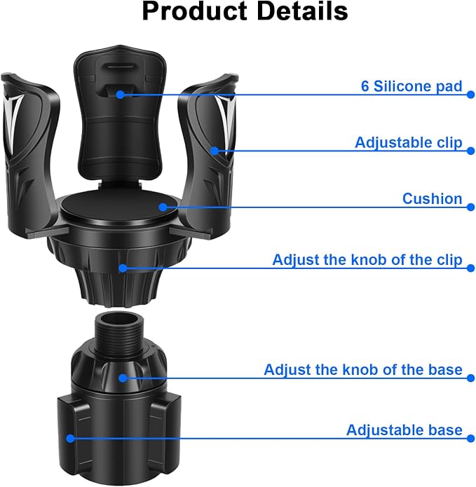 Car Cup Holder Expander, Large Cup Holder Adapter for Car | Water Bottle Holder Extender, Adjustable Drink Holder for Car Fits Yeti, Hydro Flask 24/32oz, Black