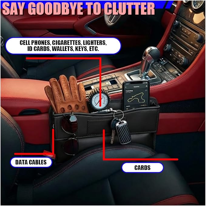 Car Seat Gap Filler, Anti-Drop Automotive Front Seats Gap Storage Box for Phone, Glasses, Key, Card, Universal Vehicle Interior Organizer Accessories for Car, SUV, Truck (Whole)