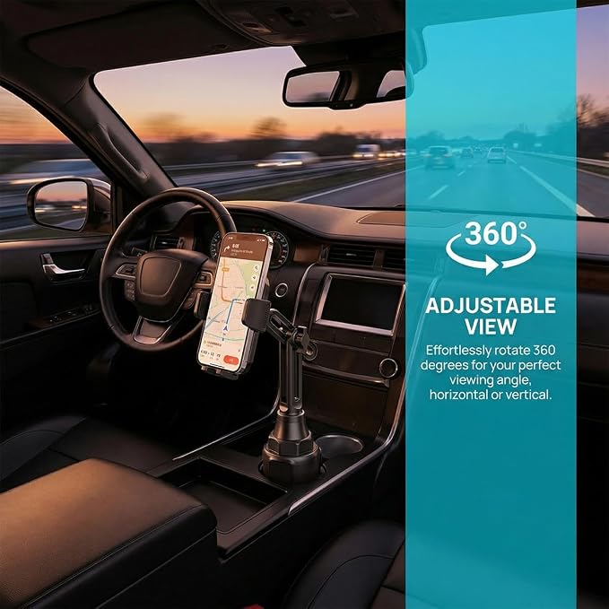 Guilcam Cup Phone Mount for Car, 360° Rotation Carbon Fiber Automotive Cup Smartphone Holder, Adjustable Neck Long Arm Vehicle Cellphone Expander Cradle Holder, Universal Fit