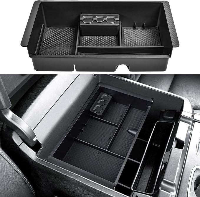 Center Console Organizer for 2014-2018 Chevy Silverado 1500 / GMC Sierra 1500 Accessories and 2015-2019 Sierra/Silverado 2500/3500HD and 15-2020 Yukon/Yukon XL/Tahoe/Suburban Armrest Storage Box black