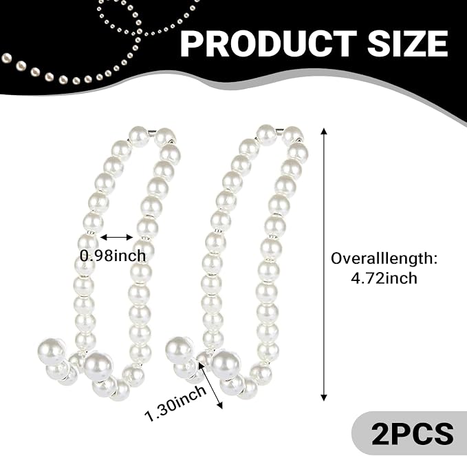 2 PCS Car Seat Headrest Hooks, Cute Pearl Car Purse Hook, Stainless Steel Auto Seat Backrest Storage Hook, Universal Automotive Interior Organizer Accessories for Women Girls (White)