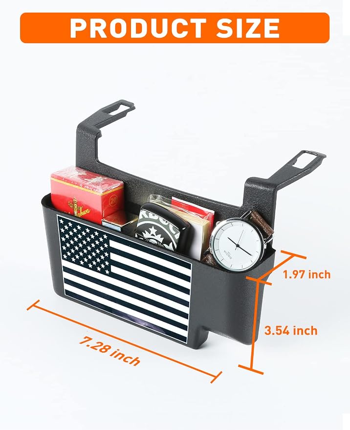 Savadicar Center Console Hanging Storage Organizer for 2018-2025 Jeep Wrangler JL JLU 4XE & Gladiator JT, Armrest ABS Tray With American Flag Patten, Interior Accessories, Black
