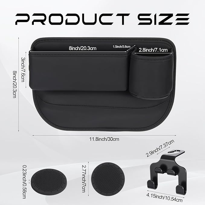 BBTO 2 Pack Car Seat Gap Filler Organizer with Cup Holder, Universal Fit Premium Leather Car Seat Gap Filler Organizer with Card Slots for SUV Truck, Drop-Proof Essentials, Durable and Washable