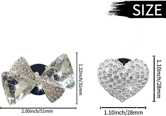 Bling Heart & Bow Diamond Heart Car Air Fresheners & Diffuser, 4 Pcs - Fun Car Vent Clips With Cute Butterfly Mask Hook