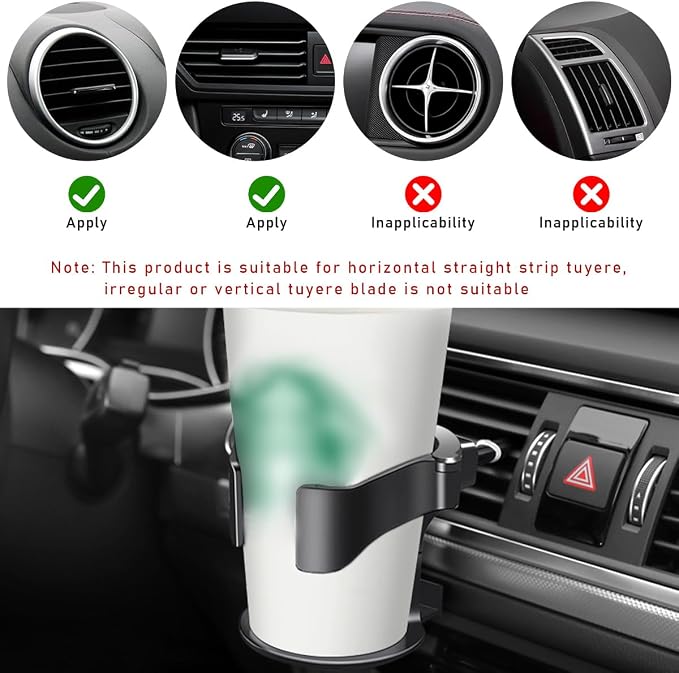 Ohleats Cup Holder for Car Air Vent, Adjustable Auto Vent Cup Holder Expander with 3 Kinds Mounting Clips, A/C Vent Drink Holder Stand for Coffee, Water, Juice, Tea, Car Accessories