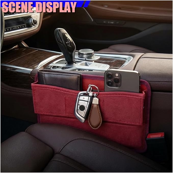 Car Seat Gap Filler, Anti-Drop Automotive Front Seats Gap Storage Box for Phone, Glasses, Key, Card, Universal Vehicle Interior Organizer Accessories for Car, SUV, Truck (Red)
