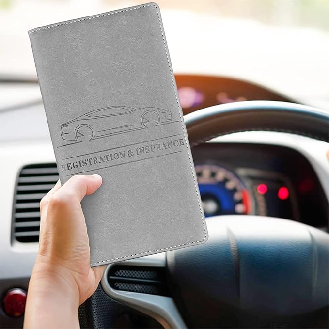 XINLIYA Car Registration and Insurance Card Holder, PU Glove Box Essential Documents Paperwork Driver License Organizer for Car, Wallet Case Auto Vehicle Truck Accessories for Women and Men (Gray)