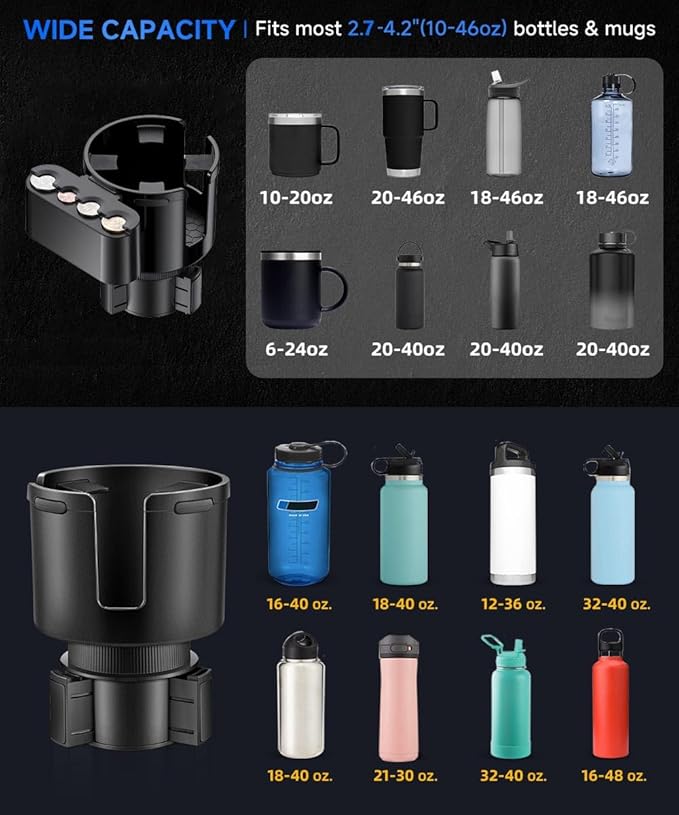 GDQ Car Cup Holder Expander - with Removable Coin Box - Adjustable Base, Universal Fit for Most Vehicles, Compatible with Yeti/Stanley Large Mugs & All Handle Cups, Automotive Interior Storage