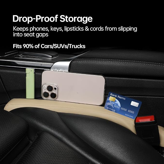 2Pack Leather Car Seat Gap Filler – Anti-Drop Console Organizer, Scratch-Resistant Waterproof Easy to Clean, Fits 90% Vehicles Without Blocking Seat Movement