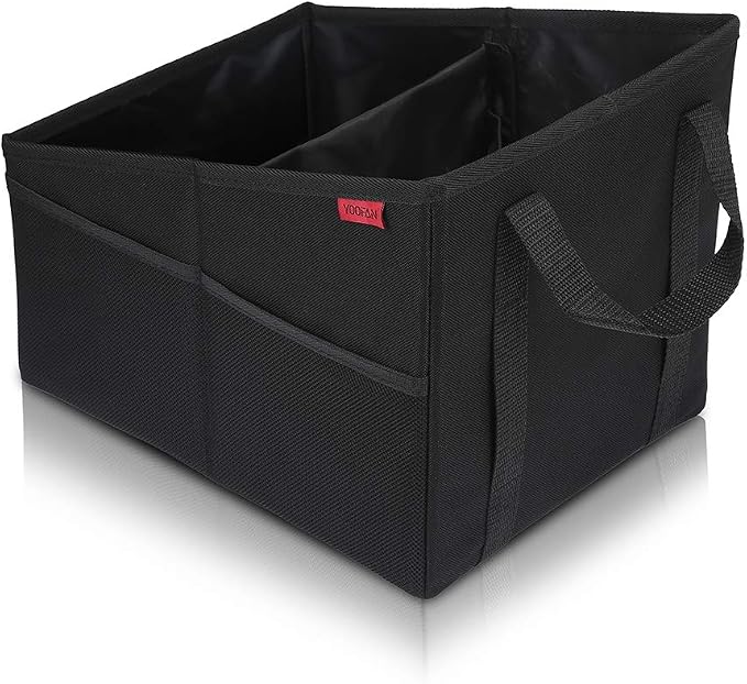 YOOFAN Car Seat Organizer - Passenger Seat Organizer, Collapsible Small Car Seat Storage Organizer for Console Front/Back, Automotive Backseat Organizer with Belt 4 Cup Holders for Kids Accessories