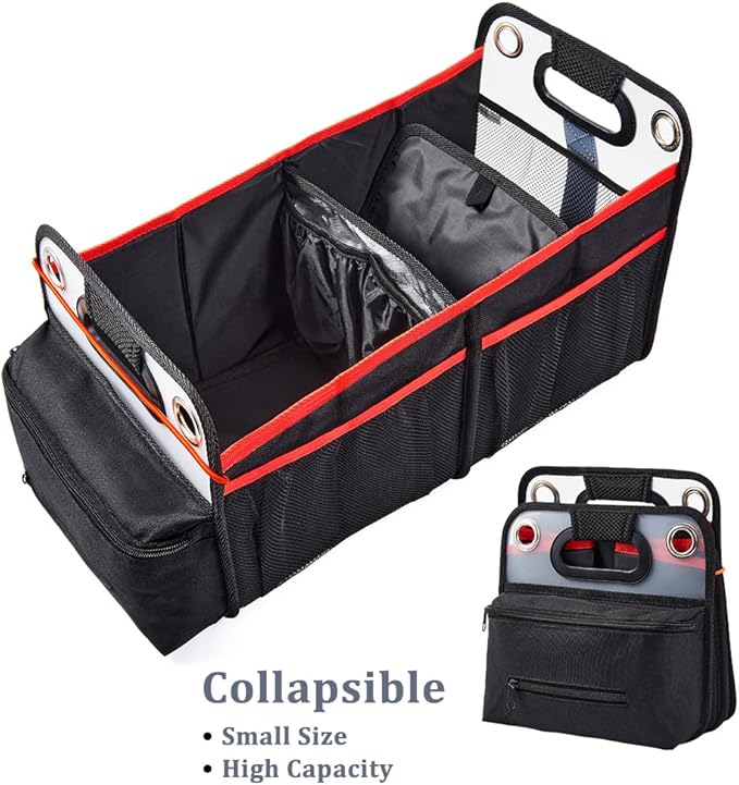 COVAX Car Trunk Organizer, Collapsible Back Seat Storage with Insulated Drinks Holder, Water Resistant Backseat Organizer for Diapers, Toys, Snacks, Books & More