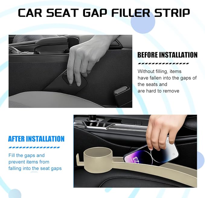 Car Seat Gap Filler, 2PCS Anti-Drop Multifunctional Vehicle Seat Side Gap Plug with Storage Slot, Automotive Blocker Seam Filler Console Organizer, Universal for SUV RV Truck (Beige)