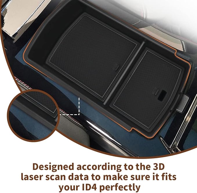 Muslogy for 2023 2024 2025 2026 VW ID.4 ID6 Storage Box Organizer Center Console Tray Interior Accessories Compatible with Volkswagen ID4 ID.6 (2023-2026 Center Console Tray)