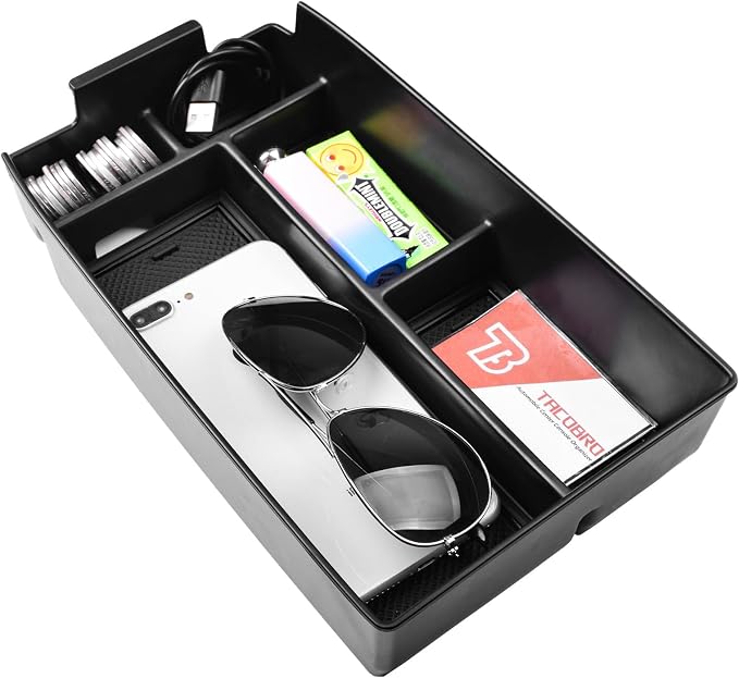 TACORBO Center Console Organizer Compatible with Ford Escape 2020-2025 2026 and 2021-2024 2025 Bronco Sport Accessories, CX430 4-Door Insert Tray, Armrest Secondary Storage Box, Black Trim