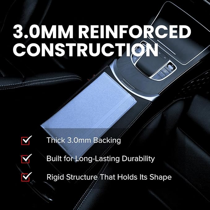 LINTRU Car Registration and Insurance Holder, 12-Pocket Trifold, Glove Box | 3.0mm Reinforced, 16"×9.5" Oversized, Elastic Strap No Magnet, PU Leather, Car Accessories for Men Women