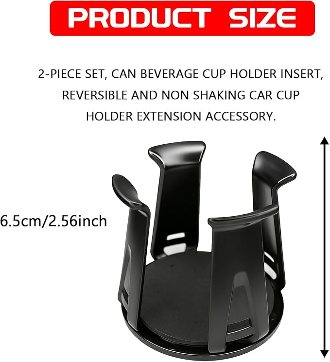 2PCS Car Cup Holders Insert, Cup Holder Adapter for Car, Self-Adhesive Adaptive Clamp Arm, Wiggle-Free Automotive Cups Holder Expander for Water Bottles/Drinks, Universal for SUV Sedan Truck