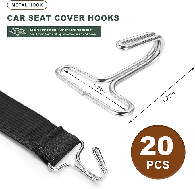 20 PCS Car Seat Cover Hooks, Metal Auto Seat Cushion Fixing Hanger Fastener Hook, Universal Headrest Cover Locking Clip Replacement for Cars Trucks SUVs, Car Accessories