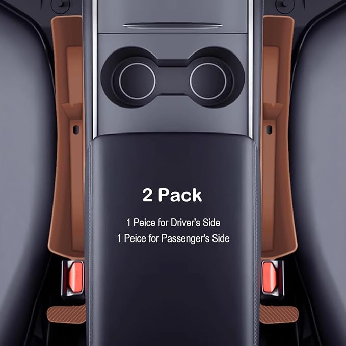 Universal Car Seat Gap Filler Plug Strip, Auto Seat Gap Organizer with Seat Belt & Storage Slot, 2 Pack Car Seat Catcher Accessories Fit Car SUV Truck for the Space Between Seat and Console, Brown
