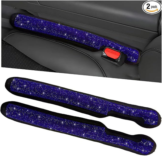 2PCS Bling Car Seat Gap Filler, Sparkling Rhinestone Side Seat Gap Blocker Stop Things from Dropping, Soft Foam Car Truck Filler Blocker Fill The Gaps Between Seats and Console (Blue)