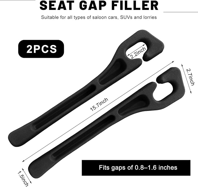 2 PCS Car Seat Gap Filler, Multi-Purpose Auto Seats Gaps Filler Side Organizer with Storage Slot, Super Flexible Gap Blocker Between Seat and Center Console, Car Accessories (Black)