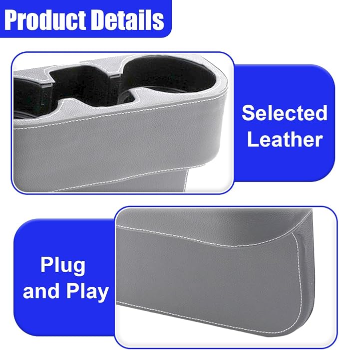 YoRise Car Cup Holder, PU Leather Automotive Cup Drink Holder, Car Seat Gap Filler Storage Box, Multifunctional Front Seat Organizer, Cell Mobile Phone Holder, Coin Bucket (Gray)