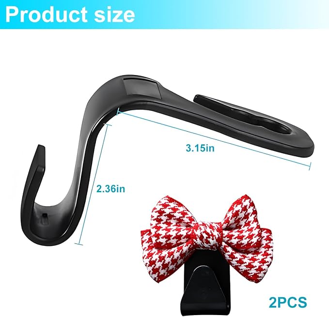 Mandark 2PCS Car Seat Headrest Hooks, Cute Bow Vehicle Hooks for Purses and Bags, Automotive Purse Hook Hanger Interior Decoration Accessories, Universal for SUV, Sedan, Truck (Red/Small)