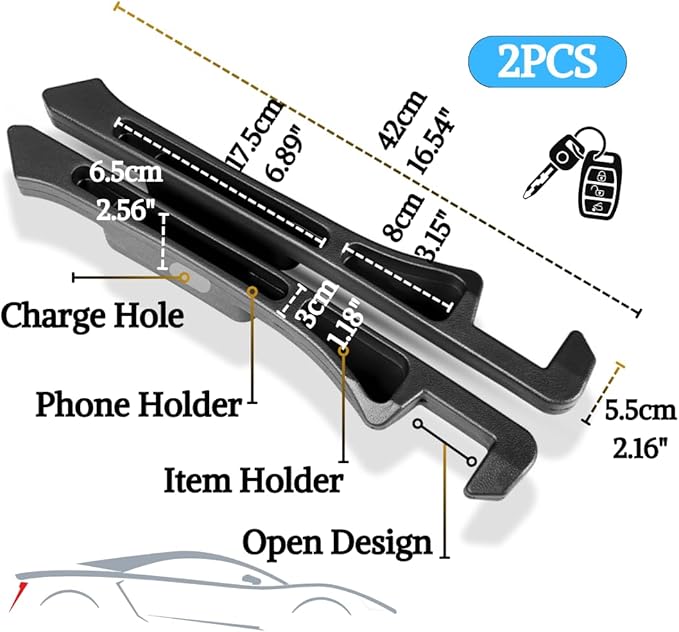 Car Seat Gap Filler Organizer 2 Pack - Universal Side Pocket Console Storage with Phone Slot & Charging Hole - SUV & Truck Interior Accessories - Crevice Blocker & Catcher for Gaps 1.1-2" - Black