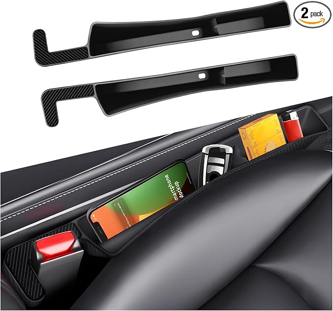 2PCS Car Seat Gap Filler Organizer, Multifunctional Seat Side Gap Filler with Phone Holder, Auto Crevice Blocker Between Seats for Prevent Essential Items from Falling (Black)