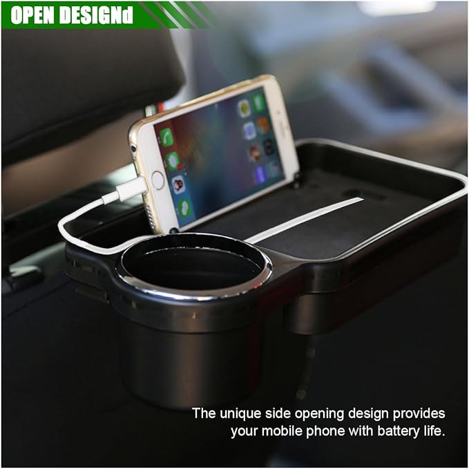 Car Cup Holder Tray, Detachable Eating Organizer Backseat Car Tray, Car Back Seat Organizer Foldable Desing, Automotive Accessories for Most Vehicles