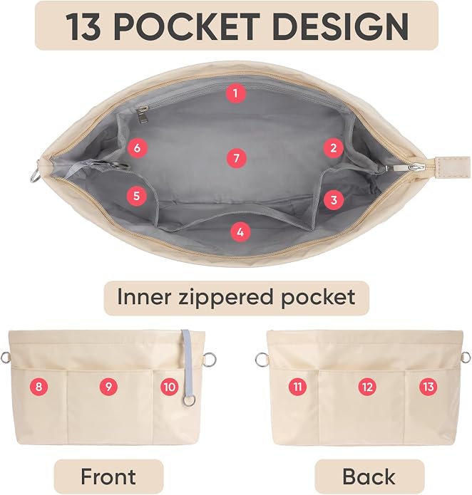VANCORE Purse Organizer Insert for Handbags,Tote Bag Organizer Insert with Zipper Bag,Premium Handbag Organizer Inside Liner for Women