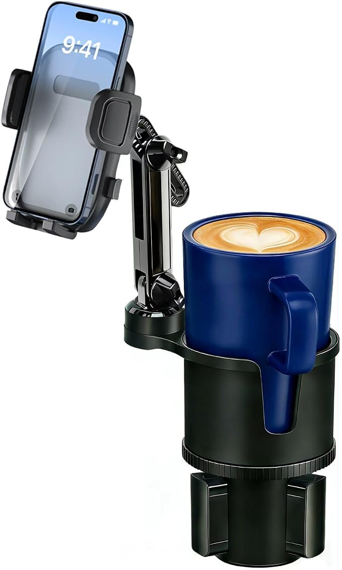 Cup Phone Holder for Car [2 in 1 Upgraded] Universal Car Cup Holder Phone Mount Long Adjustable & Rotatable Arm, Sturdy No-Shake Design, Fit with iPhone 4-7 inches Smartphones & Big Bottle