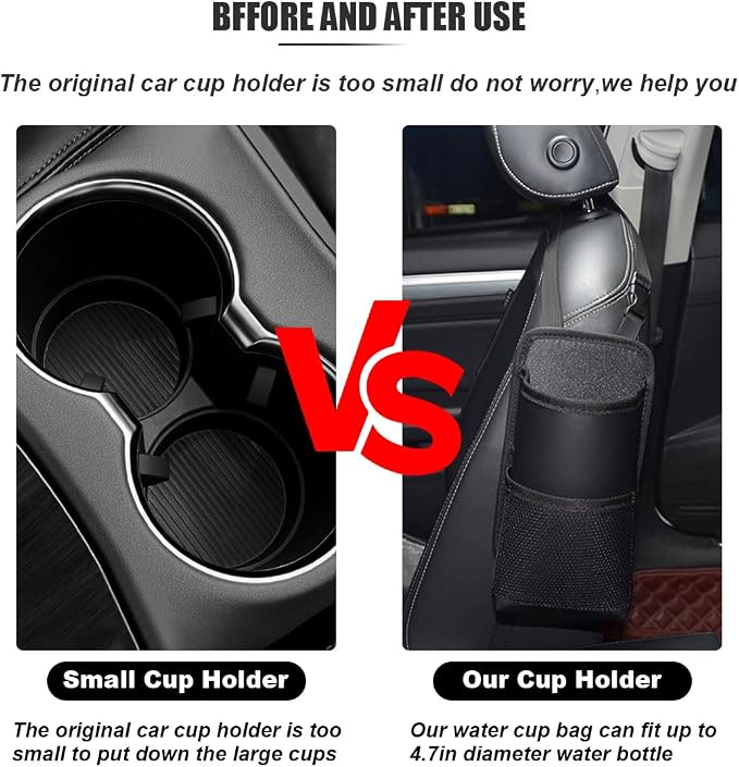 2-in-1 Large Cup Holder, 80 oz Multifunctional Car Seat Side Organizer, Hanging Water Bottle Holder Bag, Car Stuff Holder with Mesh Pocket for Phone & Drink, Suitable for Car SUV Truck (1 PC)
