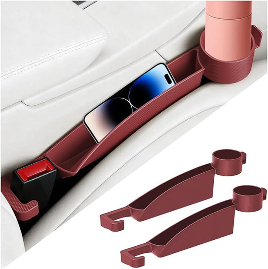 Car Seat Gap Filler, 2PCS Anti-Drop Multifunctional Vehicle Seat Side Gap Plug with Storage Slot, Automotive Blocker Seam Filler Console Organizer, Universal for SUV RV Truck (Red)