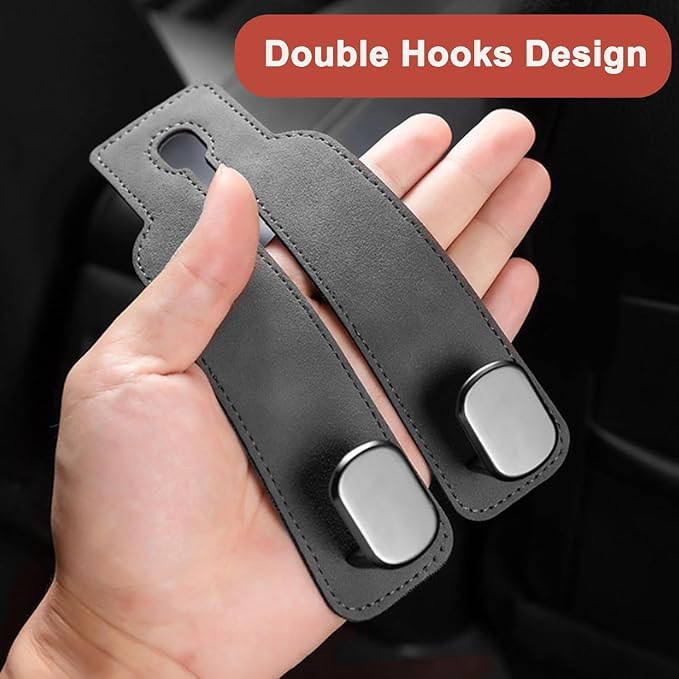Amelity Universal Car Headrest Hooks, Women’s Car Interior Accessories for Purses Handbags Grocery & Backpacks, Gray 4 Pack
