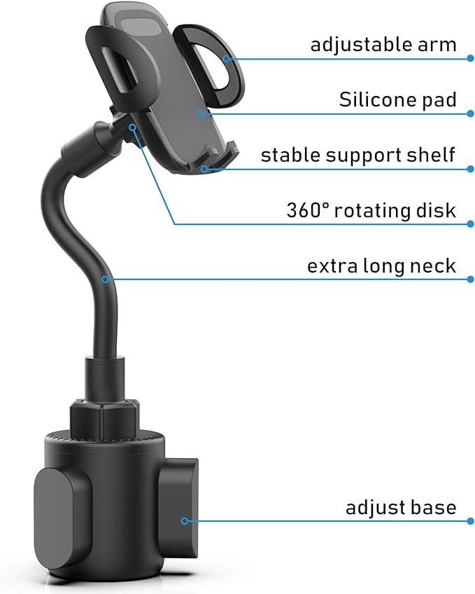 Phone Holders for Your Car, Cup Holder Phone Mount, Universal Adjustable Gooseneck Cup Holder Cradle Car Mount for iPhone 17/16/15/14/13/12/11/Pro Max/X/Xs/XsMax/8/8Plus,Samsung,Huawei,LG, Sony(Black)