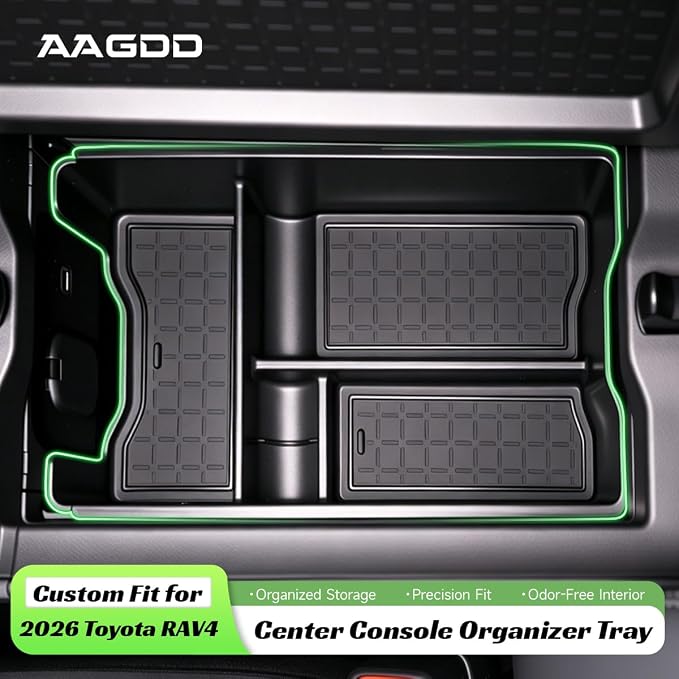 Center Console Organizer Tray for Toyota RAV4 2026,Custom Fit RAV4 Interior Accessories,ABS Storage Insert with Non-Slip Mats for Cards,Coins,Phones–Upgrade Console Storage for 2026 RAV4