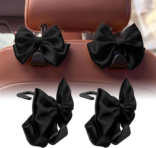 Bow Car Hooks for Purses and Bags, 2 Pack Cute Car Purse Hook, Universal Car Seat Headrest Hooks Bag Holder, Bow Car Accessories, Automotive Purse Hook Hanger Interior Decoration Accessories (Black)