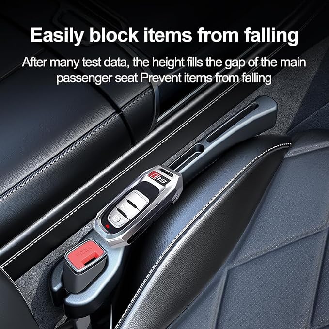 Car Seat Gap PU Filler Set of 2，Stop Things from Dropping，Filler with Organizer & Hook Function,Fill The Gap Between Seat & Console (Beige)