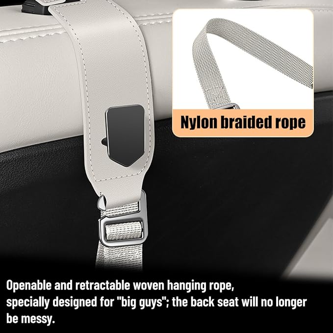 Car Seat Headrest Hooks, 2PCS Adjustable Microfibre Vehicle Seat Back Storage Hanger Holder for Handbag Purse Coat, Auto Interior Headrest Organizer Hook, Universal for SUV RV Lorry (Beige)