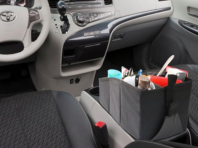 Car Organizer, Car Console Organizer with 6 Large Pockets, + Adjustable Dividers for Keeping Miscellaneous Items Organized- Use in Front or Back to Store Kids’ Toys, Books, Snacks etc