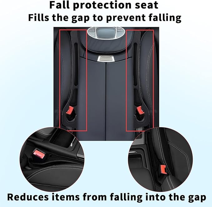 Car Seats Gap Filler Dual-Slot Car Seat Gap Organizer – with Belt Slot, Anti-Drop Gap Filler for Cars & SUVs – No More Lost Items, All Within Reach (2PCS)