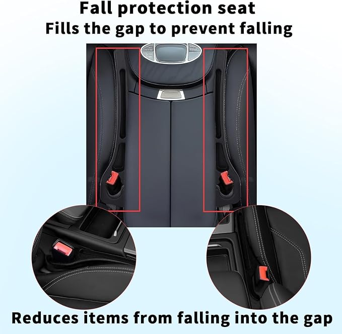 Car Seats Gap Filler Dual-Slot Car Seat Gap Organizer – with Belt Slot, Anti-Drop Gap Filler for Cars & SUVs – No More Lost Items, All Within Reach (2PCS) (Black)