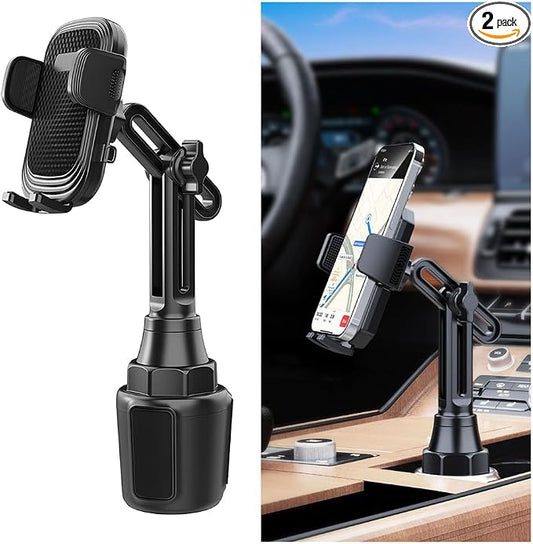 Guilcam Cup Phone Mount for Car, 360° Rotation Carbon Fiber Automotive Cup Smartphone Holder, Adjustable Neck Long Arm Vehicle Cellphone Expander Cradle Holder, Universal Fit